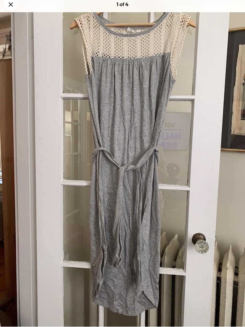 GAP Grey Maxi Dress with Cream Crochet Yoke